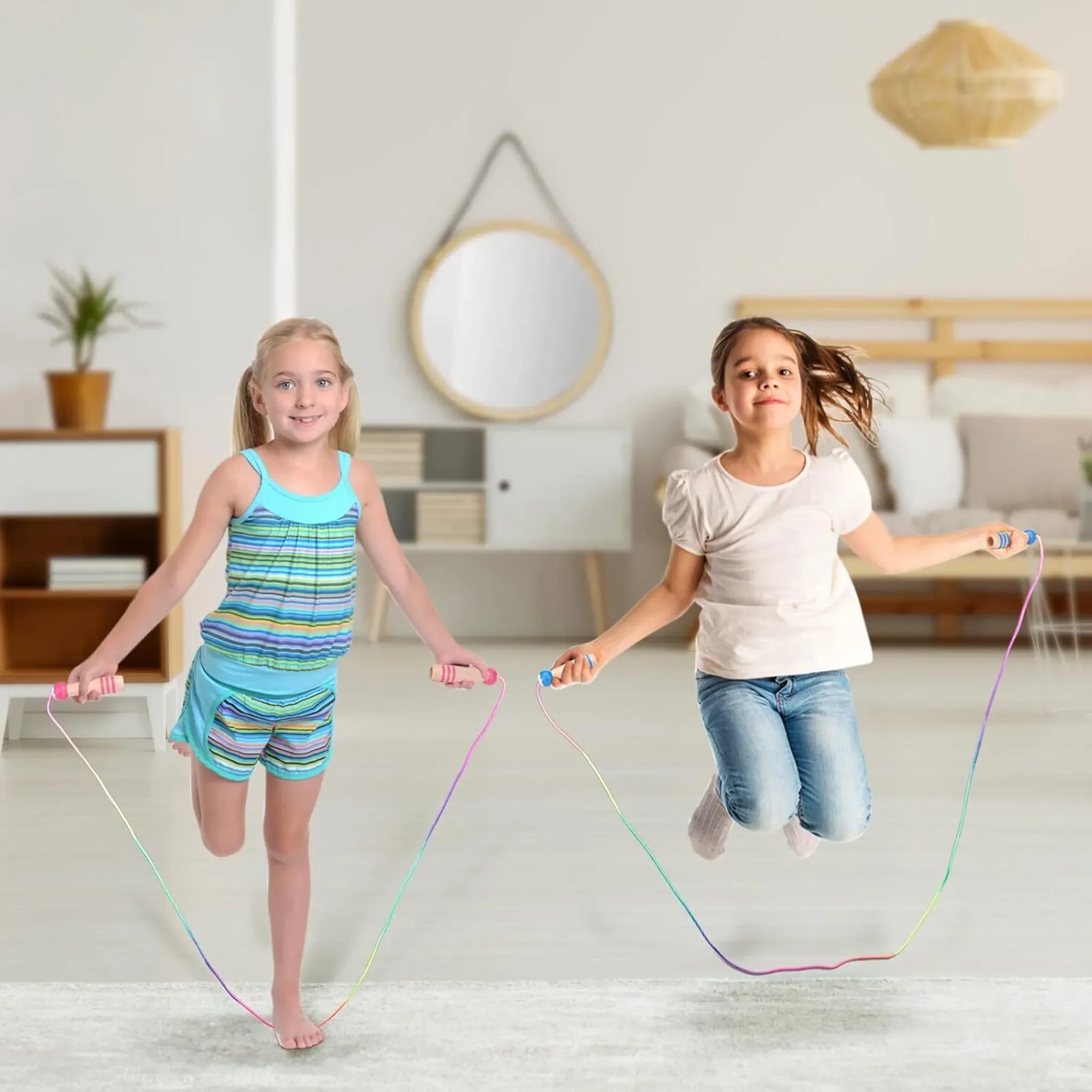Kinder-Springseil 250 cm mit Holzgriffen - Verstellbar, Blau